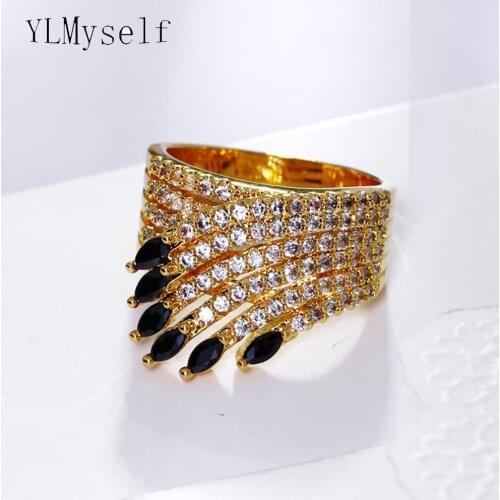 Limited quantity sales gold plate ring pave setting jet stones brass trendy jewelry female ring