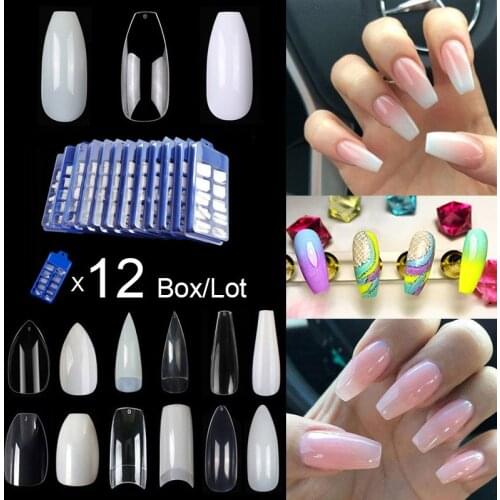 Wholesale 12 Boxes 100 Pieces/Box Fake Long Nails Nail Tips Full Cover Nails Fake Nails Extra Long Nail Tips Full Cover Nail Tip