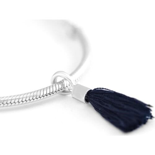 Black Fabric Tassel Dangle Charms Fits Pandora Bracelets 925 Sterling Silver Beads for Jewelry Making Berloque Promotion