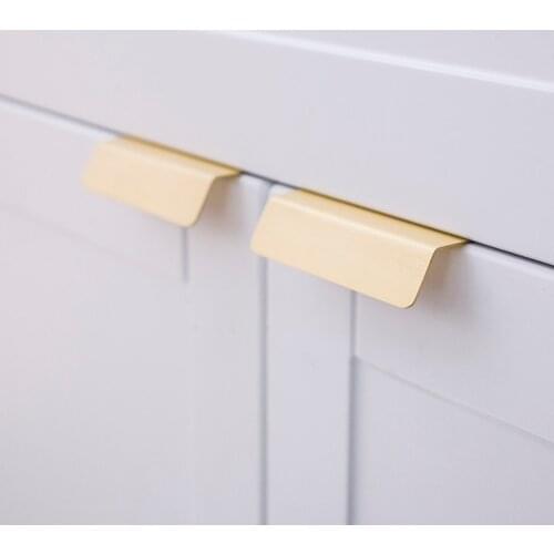Furniture handle brass invisible handle Nordic modern simple drawer cabinet wardrobe door furniture pure copper gold light luxur