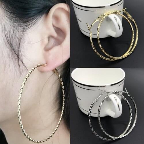 Punk Big Circle Hoop Earrings Gold/Silver Color Twisted Wave Pattern Hoops For Women Party Creole Boucle D'oreille Bijoux