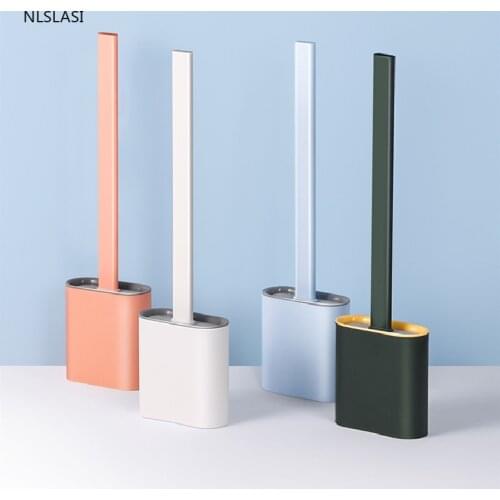 Silicone Wc Toilet Brush Wall Mounted Floor-standing Flat Head Flexible Bristles Brush with Drain Hole Bathroom Accessories Set