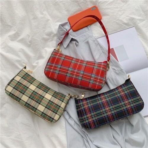 Vintage Shoulder Underarm Bags for Women Fashion Ladies Simple Plaid Purse Handbags Retro Girls Messenger Bag Sac A Main Femme
