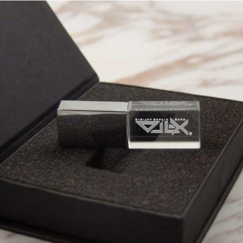 Tailored Logo Crystal Usb Memory Stick 2.0 4GB 8GB 16GB 32GB 64GB USB Flash Drive Transparent Pendrive with light wedding gifts