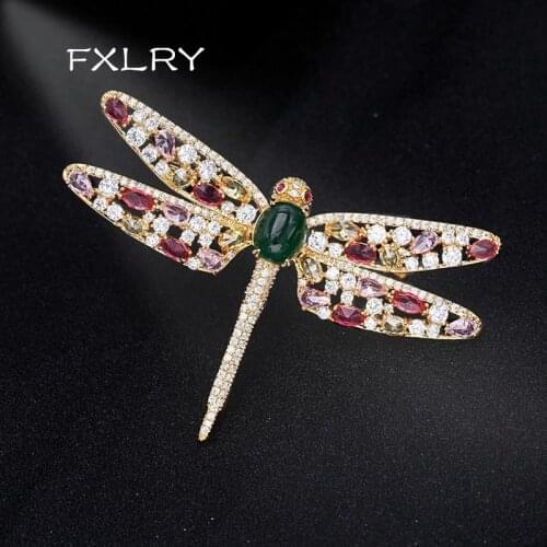 FXLRY High-grade elegant Multicolor cubic zircon dazzling dragonfly brooches pin lady trendy jewelry accessory