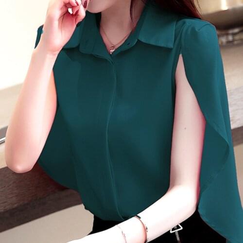 Women Blouses 2021 Korean Fashion Clothing Shirts Chiffon Blouse Ladies Tops Womens Tops And Blouses Solid V-Neck 2824 50