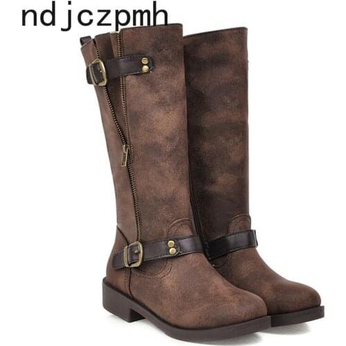 Womens Boots The New winter Round head zipper Low-heeled High tube Martin boots Womens shoes plus size 34-43 Heel Height 3cm