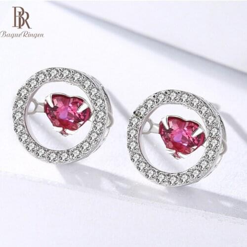 Bague Ringen Pure 925 Sterling Silver Earrings for Women Silver 925 Jewelry Heart shaped Gemstones Ruby Ear drops Wedding Gift