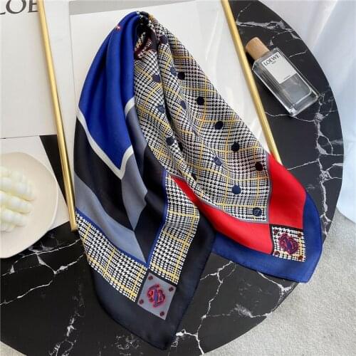 Women Scarf Silk Square Bandana Lady Neck Scarves Foulard Female Shawl and Wrap Design Print Handkerchief Hairband New 2021