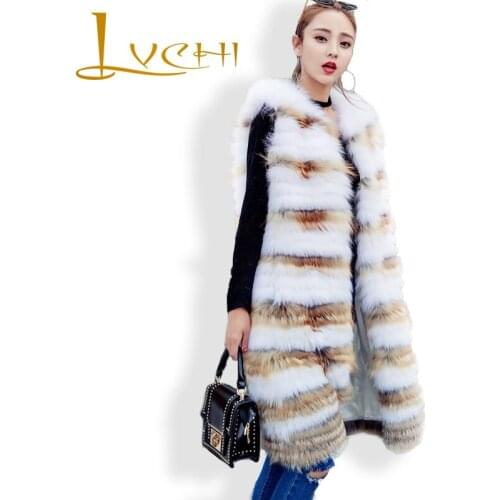 LVCHI Women Fashion Vest Natural Arctic Fox Fur Vest Sleeveless Waistcoat Winter Warm 2019 Red Fox Fur Party Jacket