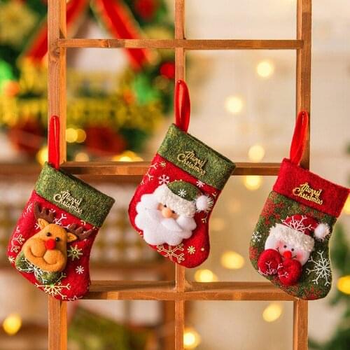 1pcs little cute Christmas socks gift bag Christmas Eve decoration children gift Christmas tree pendant candy bag for home