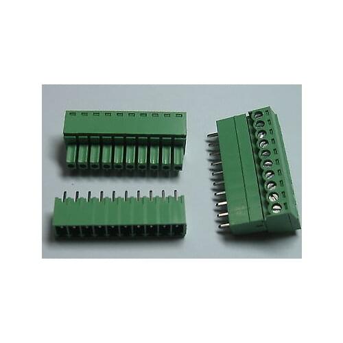 12 pcs Screw Terminal Block Connector 3.5mm 10 pin/way Green Pluggable Type