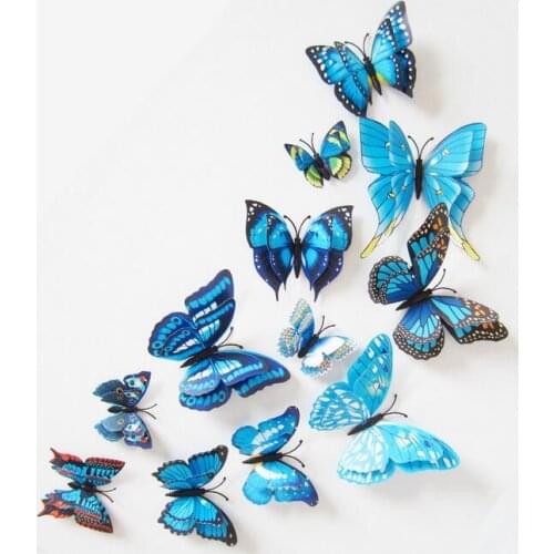 12pcs Wall Decor 3D Double Layer Butterfly butterflies Stickers pin Curtain Clothes Room decoracion pared Decal