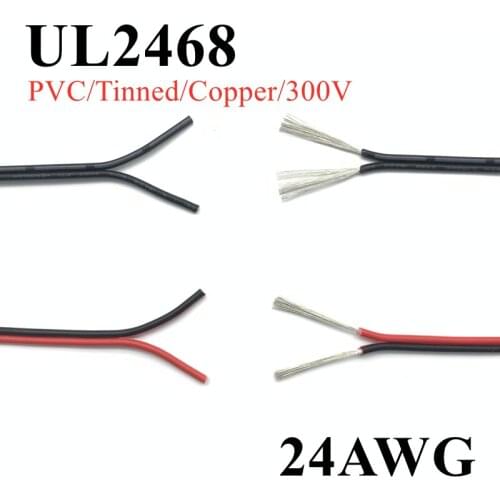 24 AWG Tinned Copper Electrical Wire 2 Pin Red Black Copper Cable Insulated PVC Long-Service Life Power Extension Cord