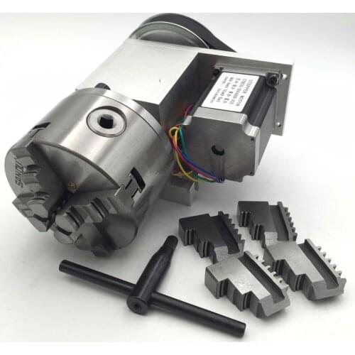 4Jaw 100mm Chuck Hollow Shaft 4th A Rotary Axis K12 Lathe Chuck +Nema23 Stepper Motor Rotational Axis CNC