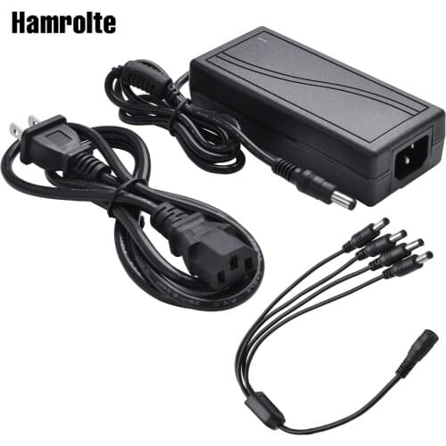 Hamrolte Converter Adapter AC 100-240V to DC 12V 5A Power Supply Adapter With 1 to 4 Power Splitter For Security Camera System