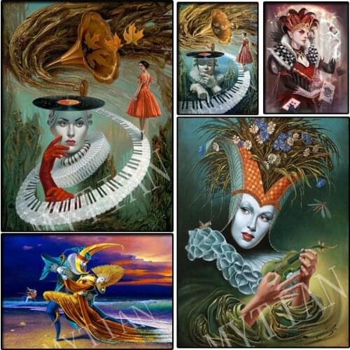 Full square/round drill diamond painting"Mask music girls"Embroidery pattern Clown cross stitch kit mosaic wedding decor sticker