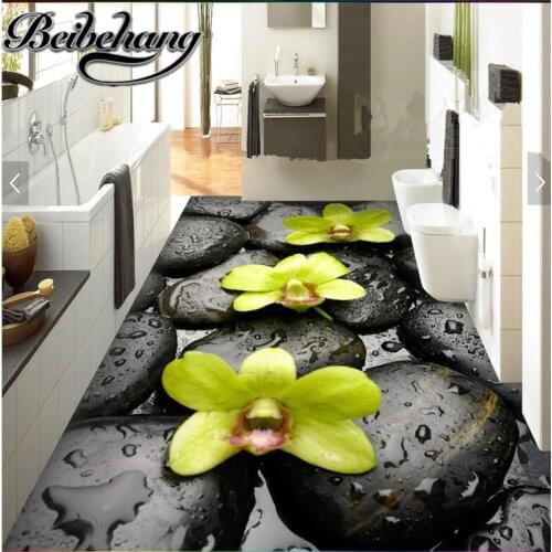 Beibehang Custom green creative stone water drops orchid 3D floor tiles living room shopping mall floor self-adhesive decorative