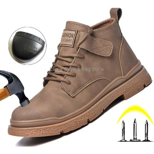 Safety shoes men ankle breathable work sneakers steel toe kevlar midsole rubber work safety boots male working shoes security
