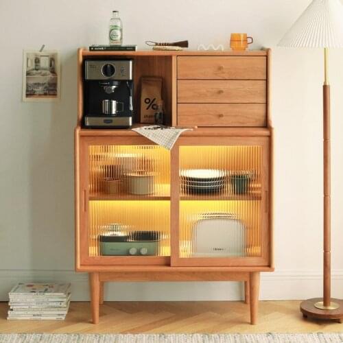 Sideboard solid wood Japanese cherry wood wine cabinet household locker small apartment Nordic living room side cabinet