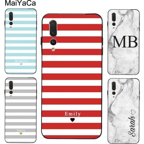 MaiYaCa Custom Stripes Black Stripe Heart Initial Name Case For Huawei P30 Lite P10 P40 P20 Pro Mate 10 30 20 Pro P Smart Z 2019