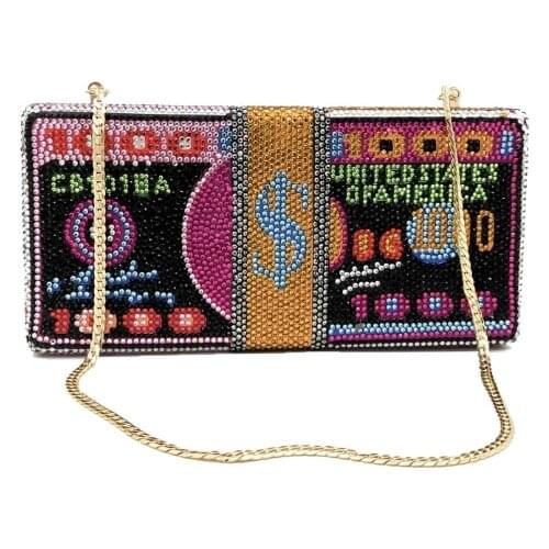 Oliwei New Designer Bling Glitter Crystal 10000US dollar money bag purse money bag clutch money purse rhinestone