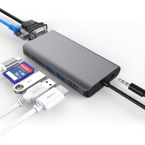 Laptop Docking Station USB C to HDMI 4K VGA 1080P Gigabit Ethernet PD Charging SD Card Reader For Macbook Pro DELL Type C Dock