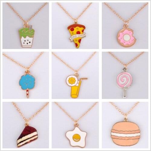 Enamel pizza lollipop donut cake cotton candy pendant necklace egg macaroon juice choker necklace fashion costume jewellery