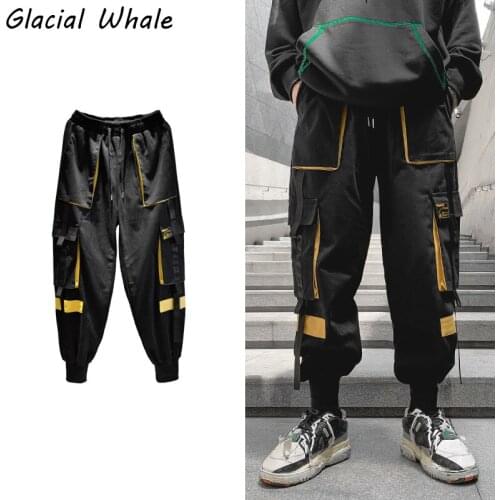 GlacialWhale Mens Cargo Pants Men Side Pockets High Street Baggy Joggers Hip Hop Fashion Japanese Streetwear Trousers Pants Men