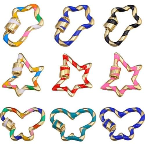 Juya Handmade Enamel Pendant Carabiner Fastener Spiral Locket Screw Lock Clasp Accessories For Hanging Chain Punk Jewelry Making