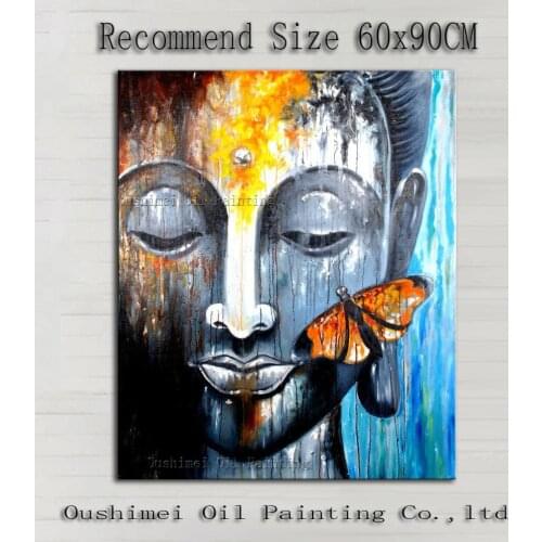 Professional Artist Supply Abstract Hand-painted Buddha With Butterfly Oil Painting For Wall Decoration Buddha Painting