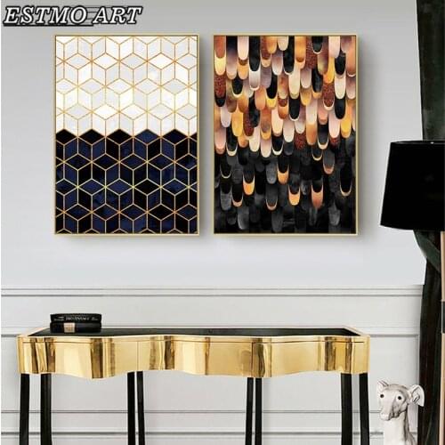 Canvas Geometrico HD Abstract Art Poster Print Decorations for Home Nordic Black Gold Wall Art Picture Room Decor Aesthetic