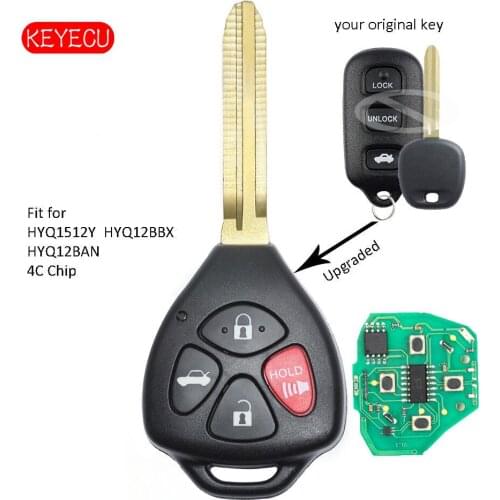Keyecu Upgraded Remote Key Fob 4B 314.4MHz 4C Chip for Toyota Avalon 1998-2004 - FCC: HYQ12BBX HYQ12BAN HYQ1512Y