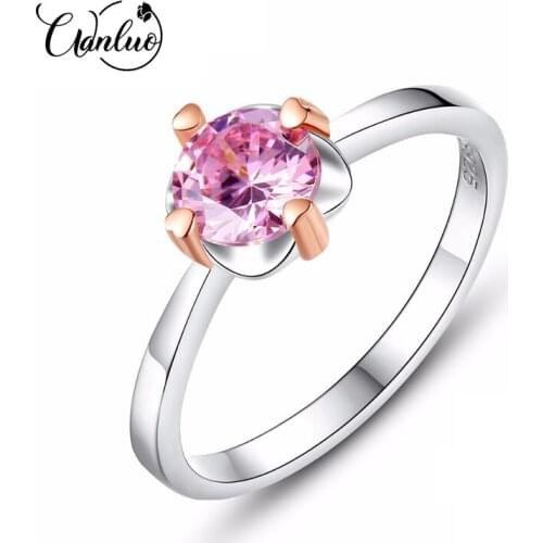 WANLUO Brand Jewelry Luxury 925 Sterling Silver Rings Rose Gold Flower Inlay Pink Zircon Stone Woman Birthday Gift Bijouterie