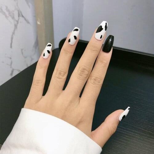 24pcs false nails with a pattern Middle length coffin wearable full cover fake nail tips pre design acrylic products for girls