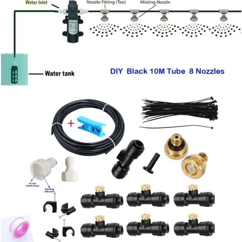 Outdoor Misting Cooling System with Pump DIY 10M/15M/20M Black and White Color Misting Line with Filter for Patio Greenhouse