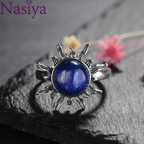Nasiya Natural Kyanite Rings 925 Sterling Silver Jewelry Ring for Women Men Sun Shape Vintage Finger Party Luxury Jewelry Gifts