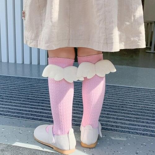 Lovely Angel Wing Baby Girls Socks Soft Cotton Kids Long Socks Solid Color Infant Toddler Knee High Socks Children Socks