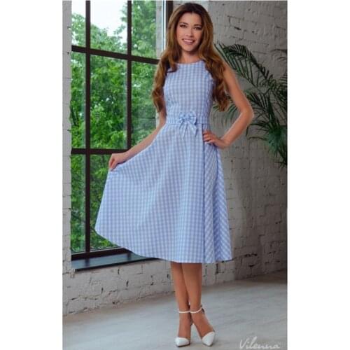 New Summer Family Dress for Mother and Daughter Womens Girls Sleeveless Long Plaid Dresses