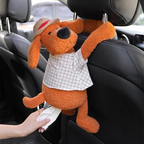 New Arrival Cartoon Dog Plush Car Drawer Box Cute Hanging Armrest Box Seat Back Car Tissue Box Female Car Interior Accessories