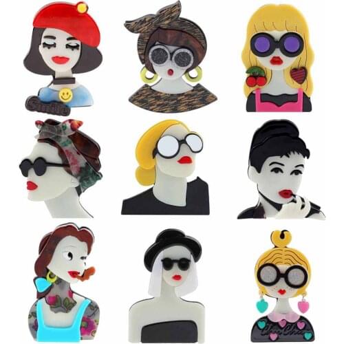 New Design Unique Lady Figure Acrylic Brooch Pins For Women Girls Brooches Pins Lapel Badges Bag Decorations Party Dress Jewelry
