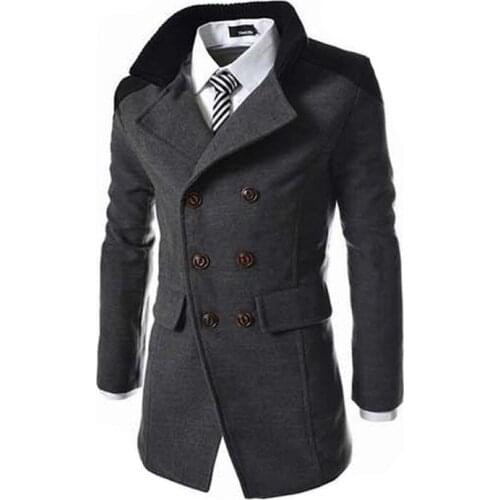 Double-Sided Woolen Mid-Length Handsome Coat 2021 Autumn Winter New Double-Breasted Mens Windbreaker Jacket Mens Lapel Warm