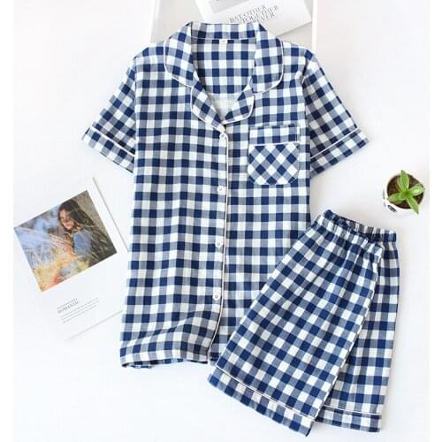 Women Pajamas Set Short Sleeve+Shorts Sleepwear Cotton Nightwear Summer Female Nighties Turn-down Collar Homewear Casual Pijamas