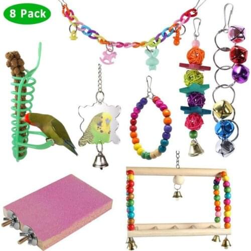 Parrot Biting Toys Pet Bird Toy Swing Suspension Bridge Foraging and Feeding Toys 8-Piece Set