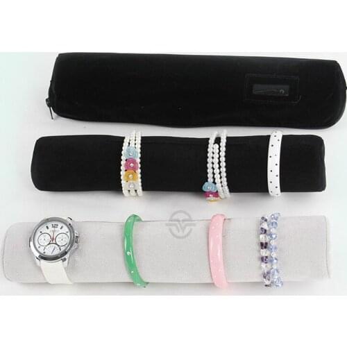 Portable Black Grey Velvet Bracelet Watch Display Anklet Chain Hair Accessory Jewelry Organizer Pouch Holder Show Case