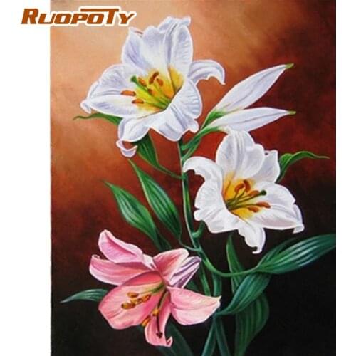 RUOPOTY Pictures By Numbers Kits Three Lily Flower Paint Acrylic Color On Canvas Home Living Room Wall Decora Artcrafts 40x50cm