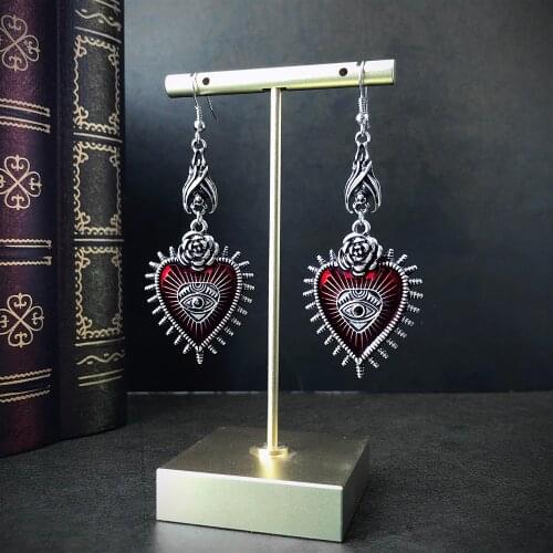 Occult Diablo Goth Piercing Drop Earrings Personality Rose Heart Oil Bat Gothic Womens Earings Retro Hanging Aesthetic Jewellry