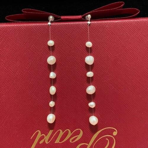 Long Baroque Pearl Earrings Real 925 Sterling Silver Tassel Drop Earrings For Women Fashion Wedding Gifts 2021 Trend New
