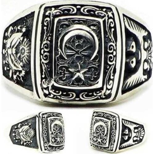 Silverlina Silver Moon Star Ottoman Crest Eagle Pattern Men 'S Ring