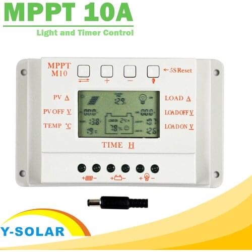 MPPT 10A Solar Charge and Discharge Controller with Temperature Sensor LCD Regulator Light and Timer Control for Home Lighting